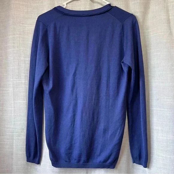 Ann Taylor | Silk Blend Button Up V-Neck Cardigan Navy Royal Blue Women’s Small - Picture 2 of 7